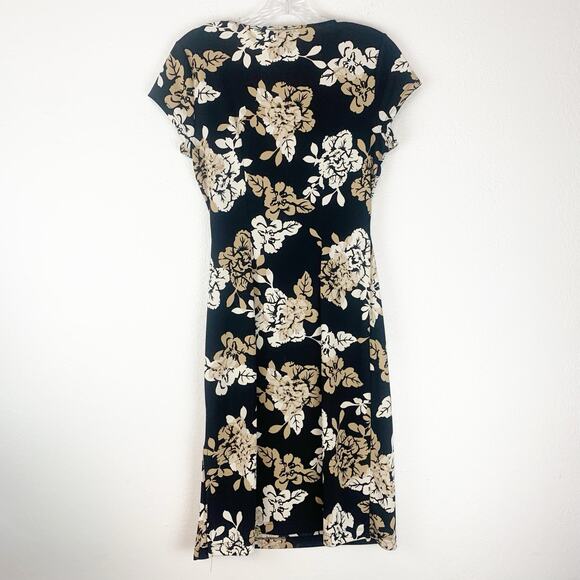 Vintage BCBGMaxazria Dress Womens Small 90s Y2K Floral Faux Wrap Black Tan S - Picture 4 of 7